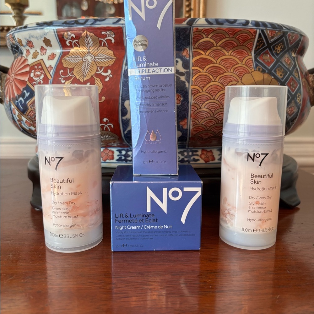 No7 No 7 Skincare with Lift & Luminate Serum, Hydration Mask and Night Cream